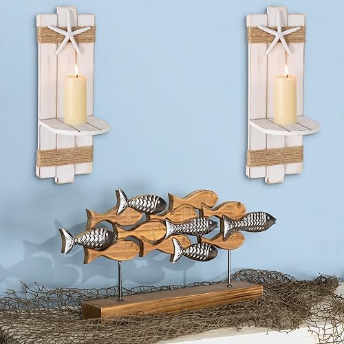 Miniatura 10 de SOMTO Juego de 2 candelabros de pared con diseño de estrella de mar de playa, decoración de pared con temática náutica, portavelas de pared,