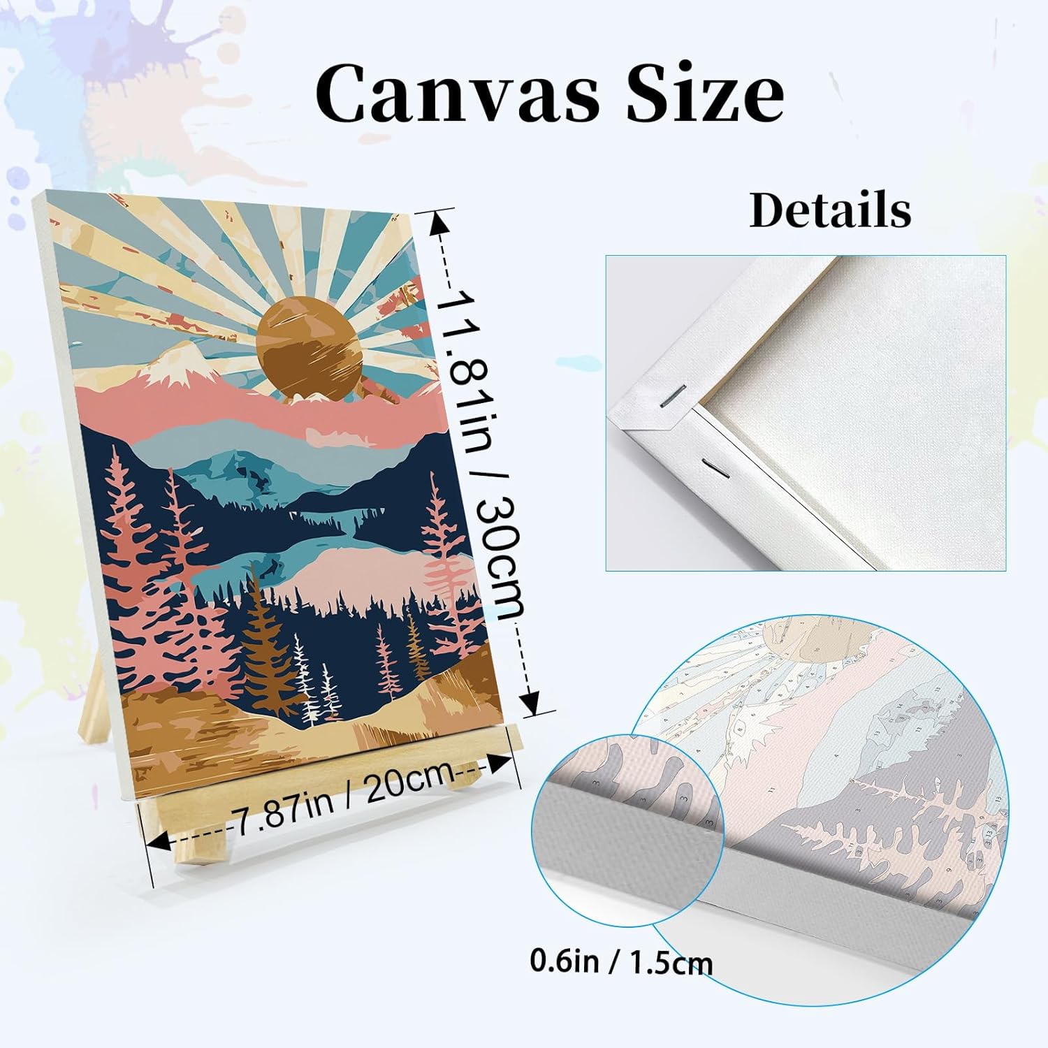 JOOZ 4 Pack Framed Paint by Numbers Kit for Adults, Mountain Sunset Paint by Number with Easel, DIY Moon Lake Adult Paint by Number Kits on Canvas, Landscape Oil Painting Kit for Home Decor 8x12 Inch