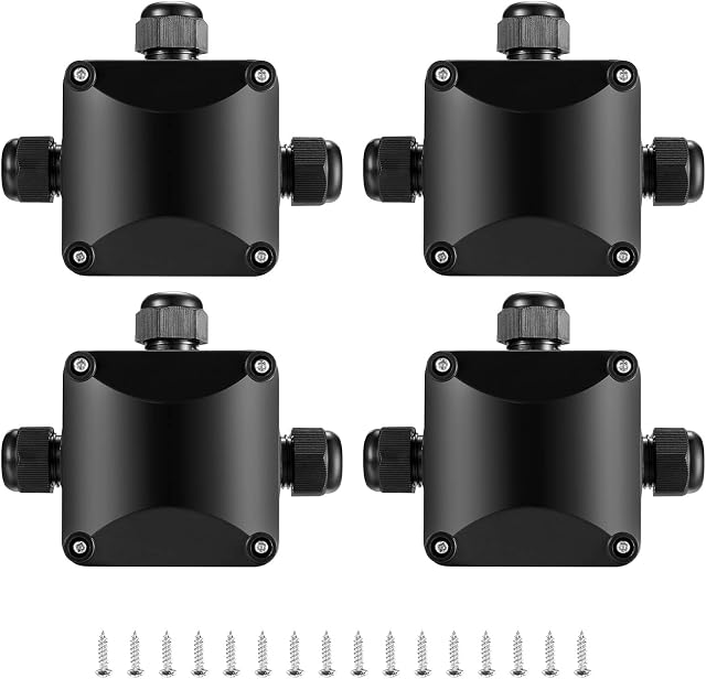 Junction Box IP68 Waterproof 3 Way Cable Connectors for Outdoor Lighting External Electrical Junction Box φ5.5-10.5mm Pack of 4 Black