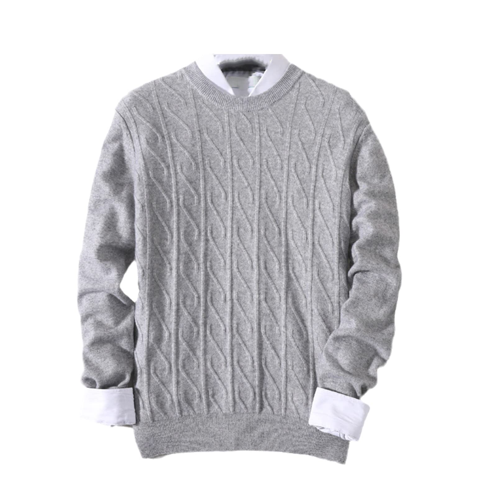 Vogrtcc Jersey de punto de lana de hombre Suéter de manga larga con estampado de color sólido, gris, XL