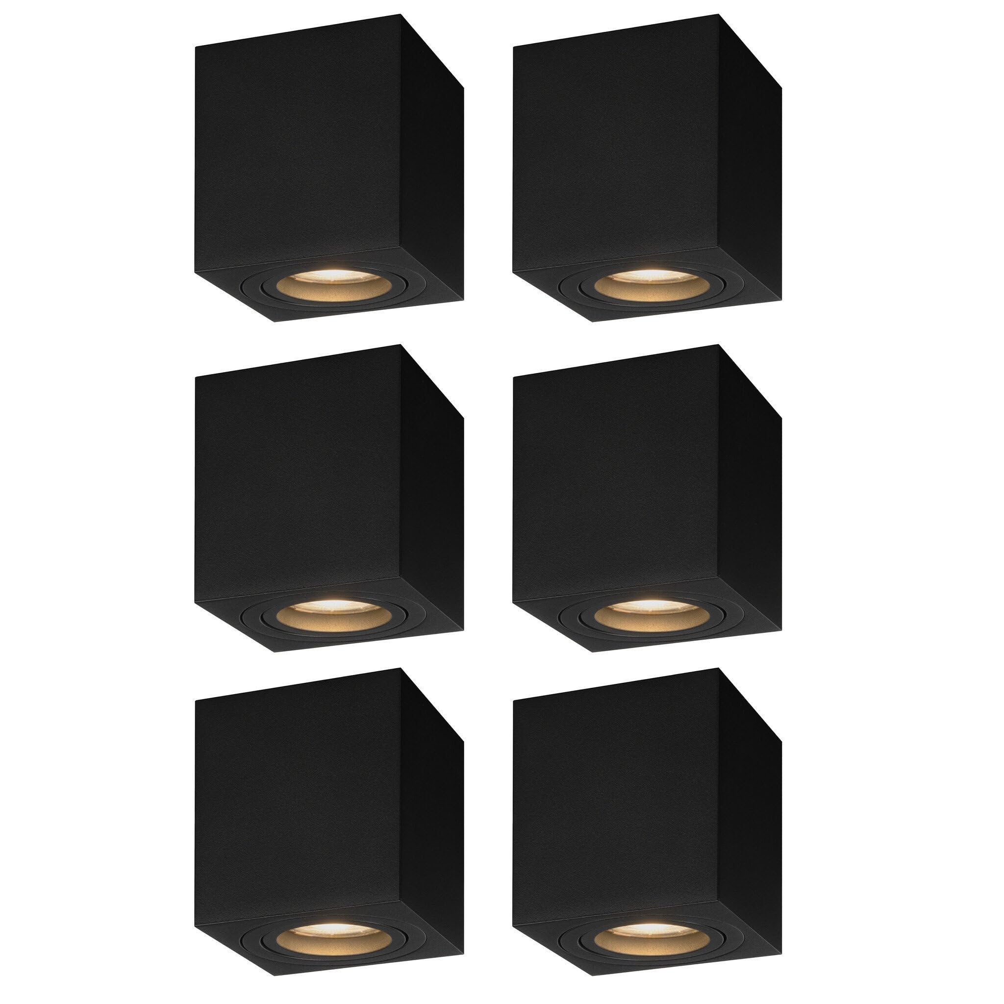 Ledvion 6er Set LED Aufbauspot Schwarz Quadratisch 3W Warmweiss dimmbar