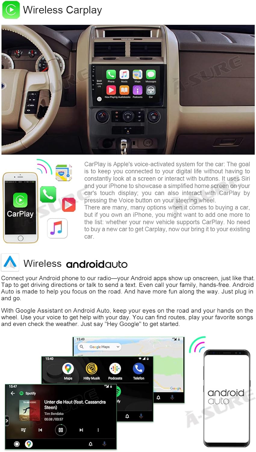 asure 9 inch carplay android auto stereo radio upgrade for escape 2008 20124 core 2g32g android system car in dash navigation gps unit with fmswcd