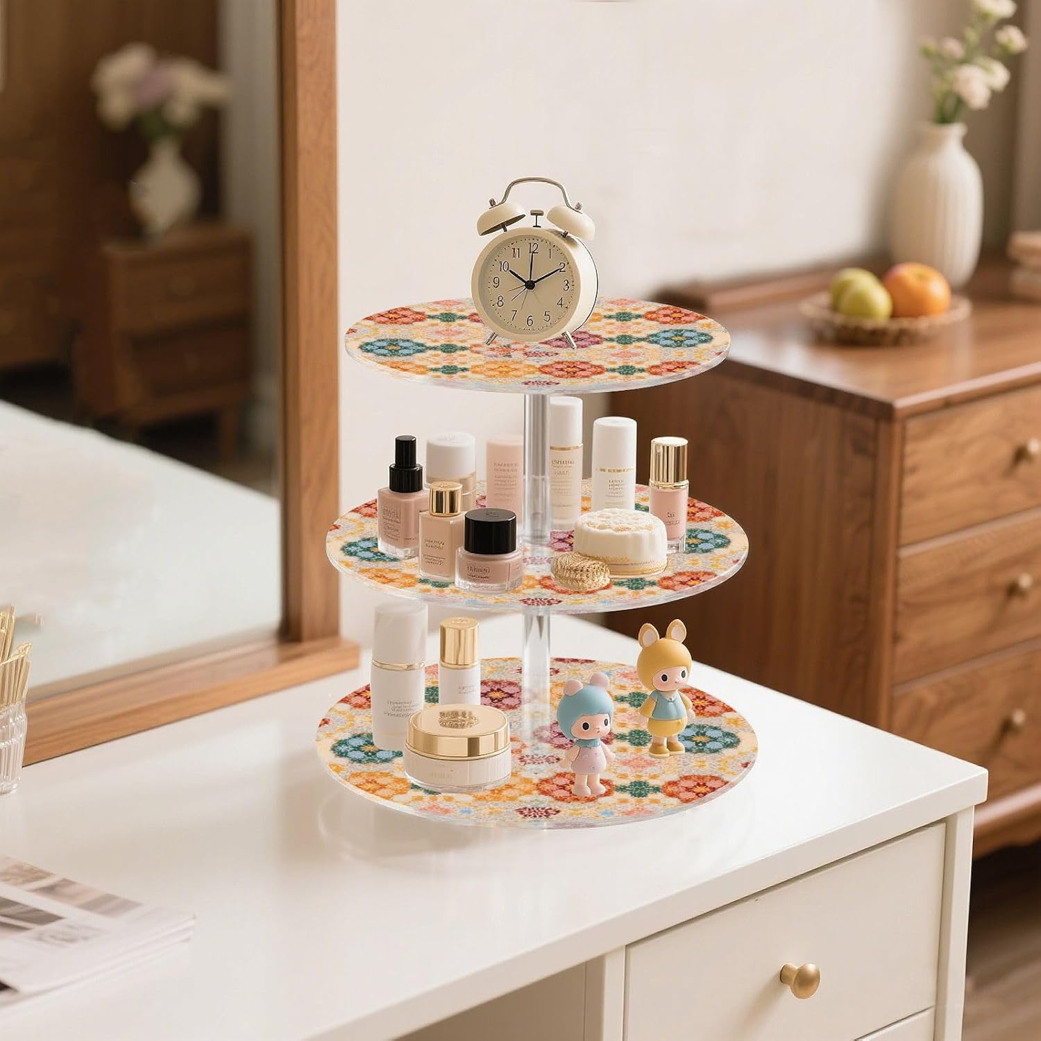 Pattern Color Flowers 3 Tier Acrylic Cupcake Stand, Cupcake Stand for 34 Cupcakes for Weddings, Christmas,Holidays,Parties,Birthday,Printed Cupcake Tower 23102087