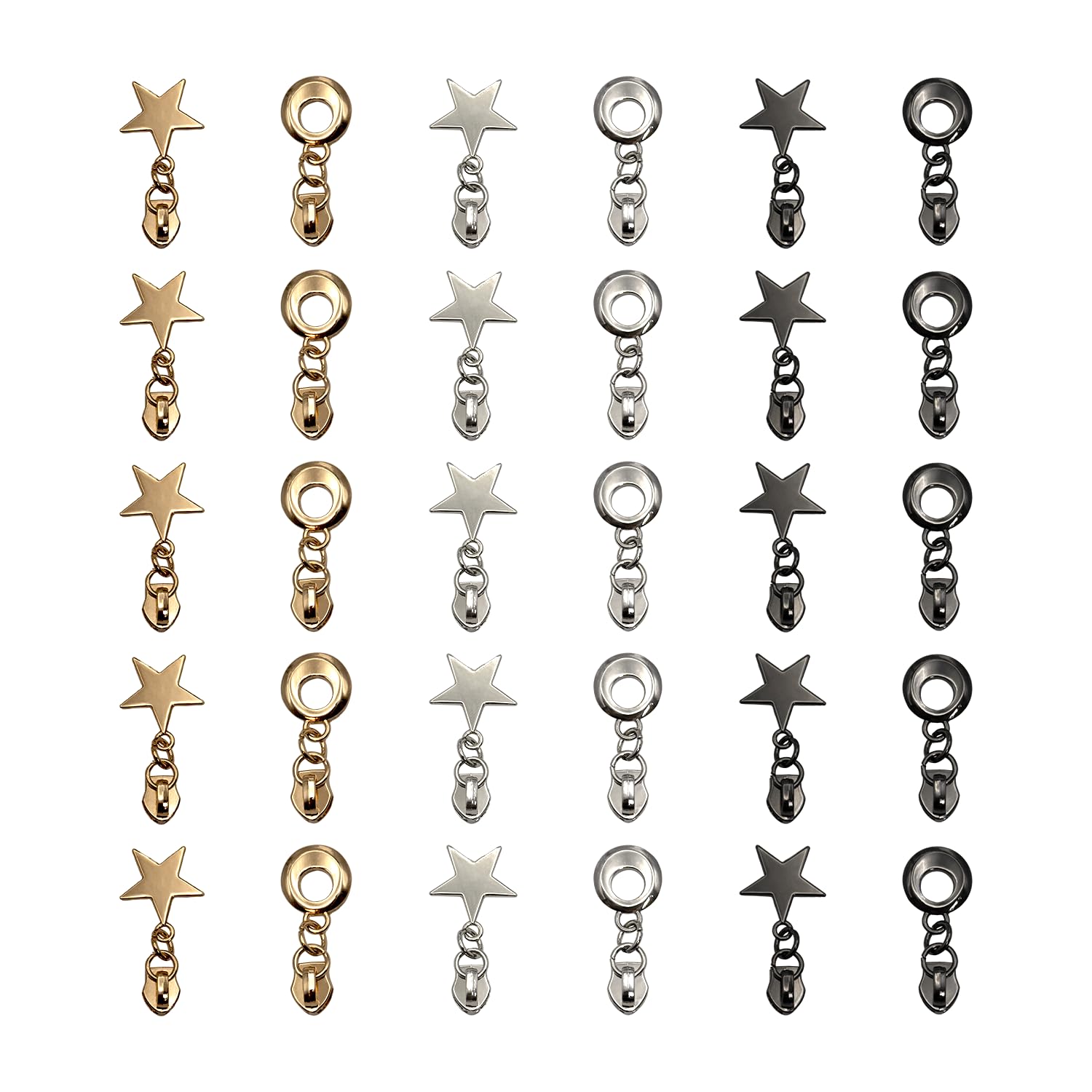 HOLSHUN #5 Zipper Sliders Zipper Pull 30pcs Bulk Heavy Duty Metal Multiple Color Pulls for #5 Nylon Coil Zippers Replacement Luxury Bag Hardware