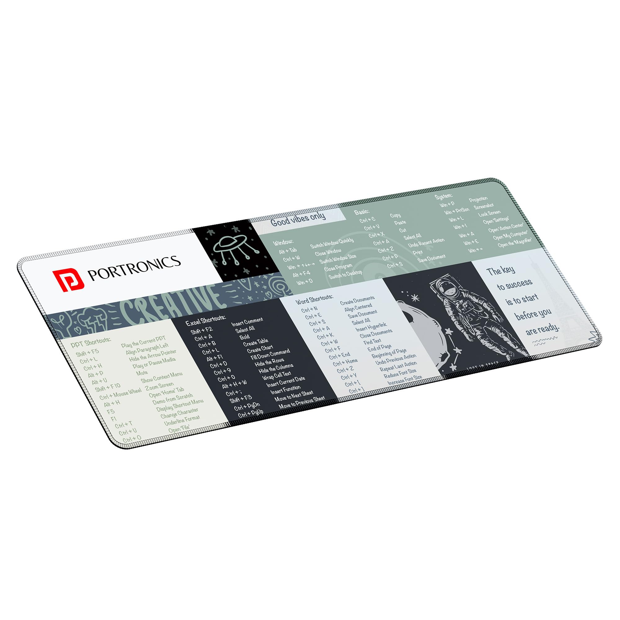 Portronics Comfipad 2 Extended Mouse Pad with Windows Shortcuts Design, Non-Slip Base, Stitched Edges, High-Precision Smooth Surface, Water Resistant Keyboard Pad for Gaming, Office & Home (Grey)-picture-10