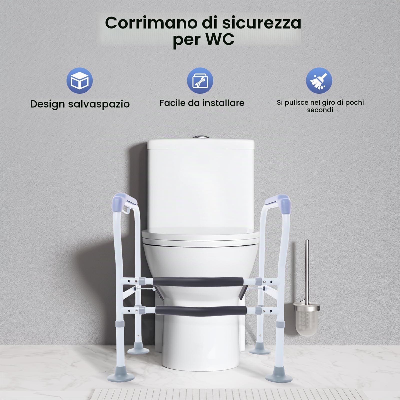 Supporto per WC, supporto per WC con grandi tappetini antiscivolo, regolabile in larghezza e altezza, per anziani disabili