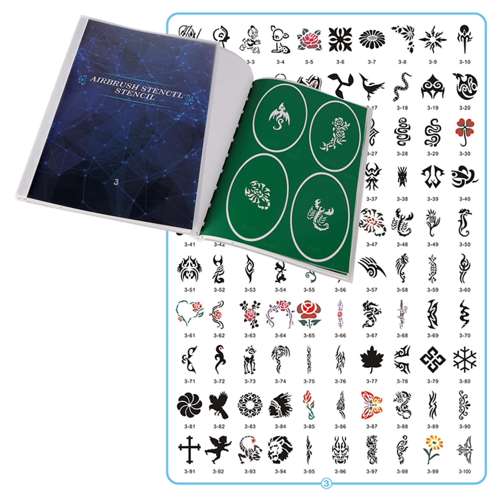 SAGUDIO 100pieces Reuseable Airbrush Stencils Template Book Airbrush Tattos