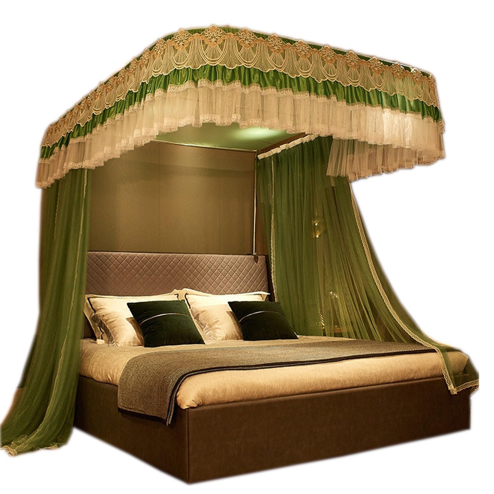 SARKEY U-Shaped Rail Bed Canopy Curtain,Romantic,for Women Adults Wedding Bedroom(GR,200x220x210cm(79"x87"x83"))