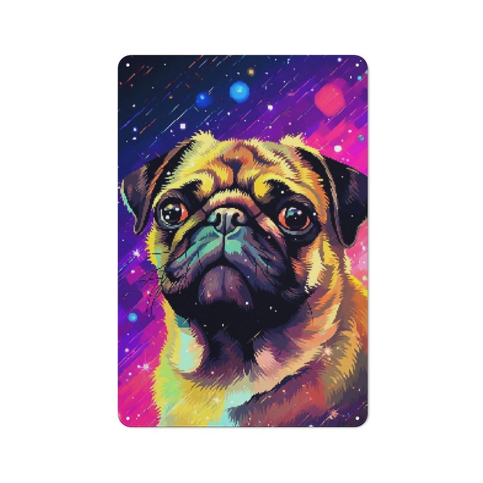 Junmoney Synth Pug Pixel Art 30X20cm Rustic Metal Sign With For Guest Room Or Hallway, For Vintage Wall Decor Fans, For Metal Sign Collectors