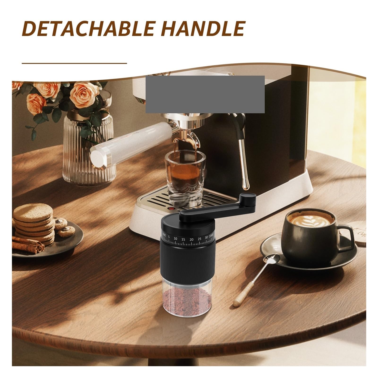 Macinacaffè manuale portatile a manovella con 35 macinature regolabili, compatibile for il campeggio in ufficio(White 1pc)