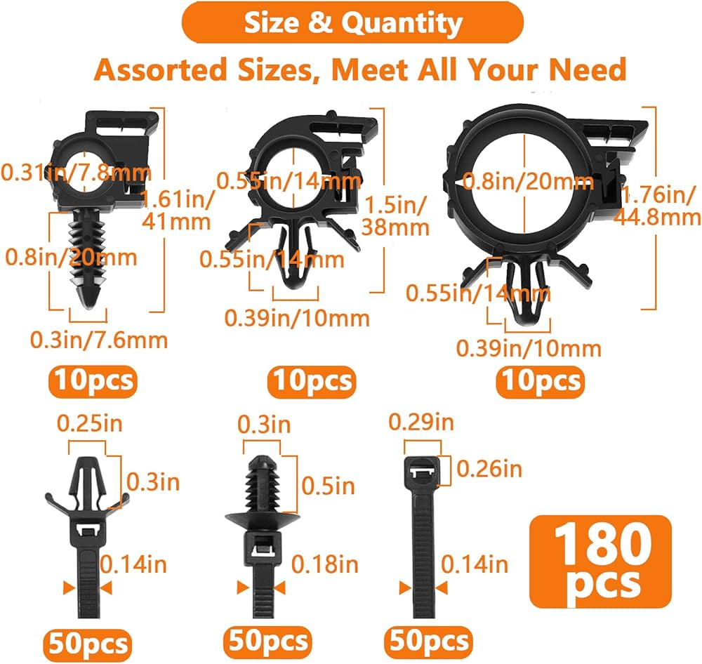 Amazon.com: 180Pcs Wire Loom Clips for Car Push Mount Zip Ties
