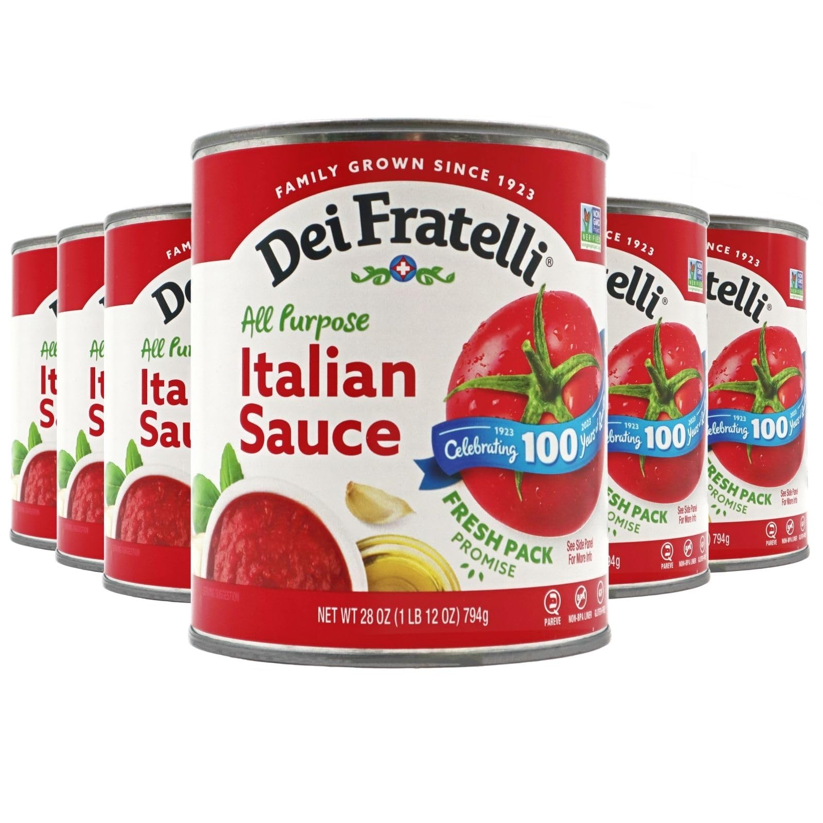 Dei Fratelli Italian Sauce (28 oz. Cans, 6 pack) - Vine-Ripened - No Water Added, Not from Paste – Non GMO, Gluten-Free - Fifth-Generation Family Recipe