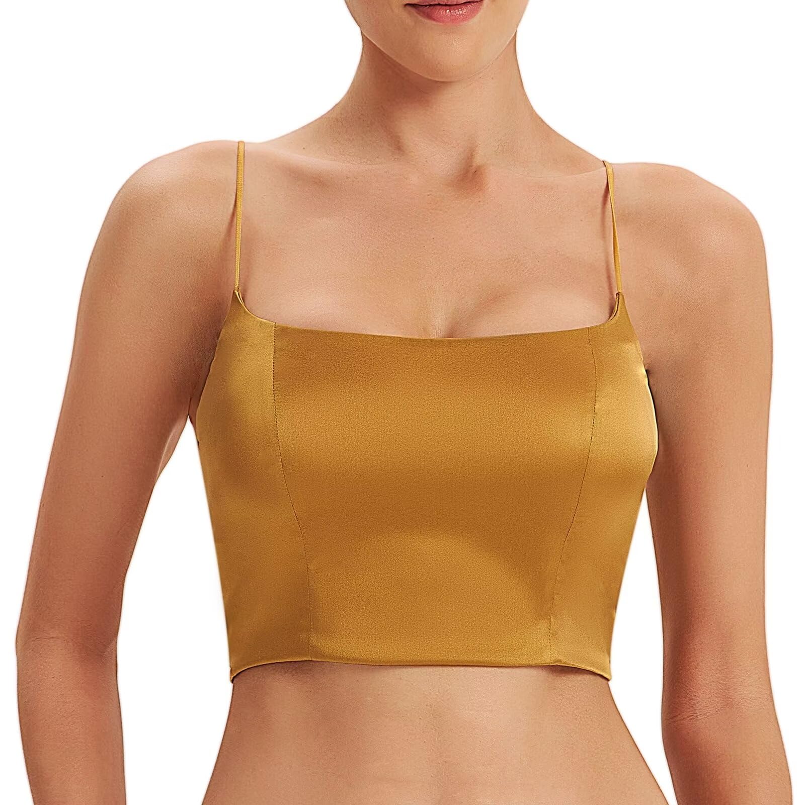 SilRiver Womens Spaghetti Strap Silk Tank Top Padded Workout Going Summer Crop