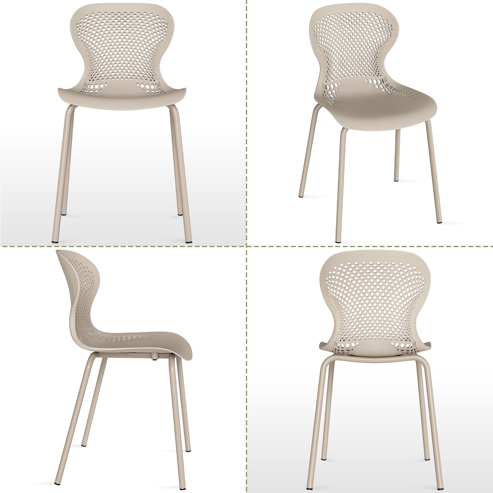 JIJIAN Set di 6 Sedie Sala da Pranzo Impilabili, Sedia da Cucina con Gambe in Metallo, Sedie da Giardino in Plastica, per Sala da Pranzo, Soggiorno, Giardino, Balcone e Terrazza, Cachi