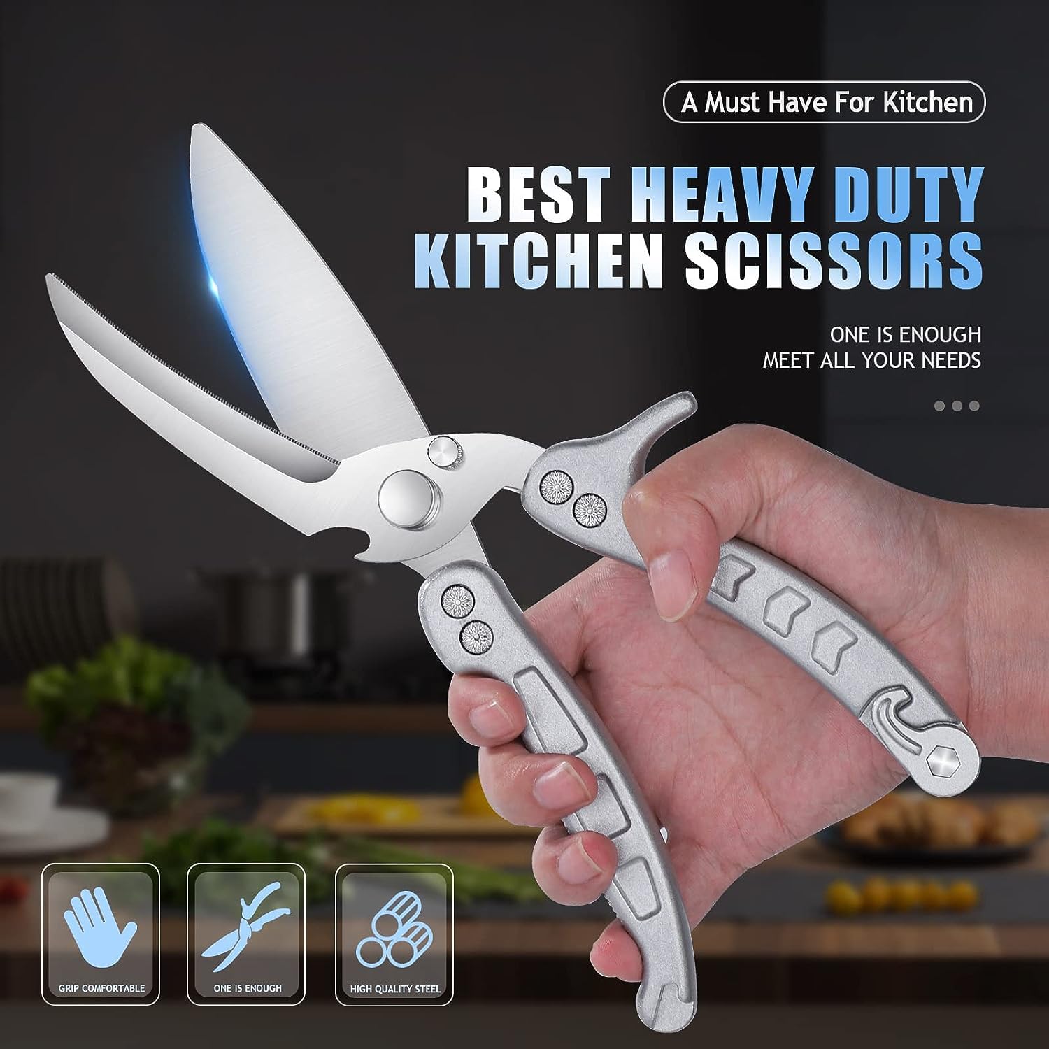 DRAGON RIOT Poultry Shears - Sharp Heavy Duty Kitchen Scissors for Meat Chicken, Fish - Silver, Dishwasher Safe - Image 2
