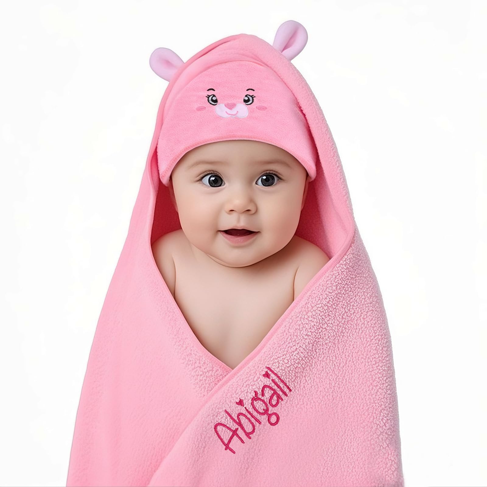 Accappatoio Neonato Personalizzato con Nome Asciugamano Neonato Bagnetto con Cappuccio Morbido e Confortevole per Bambina Regalo Neonata Femmina, Nascita Bimba (Rosa)