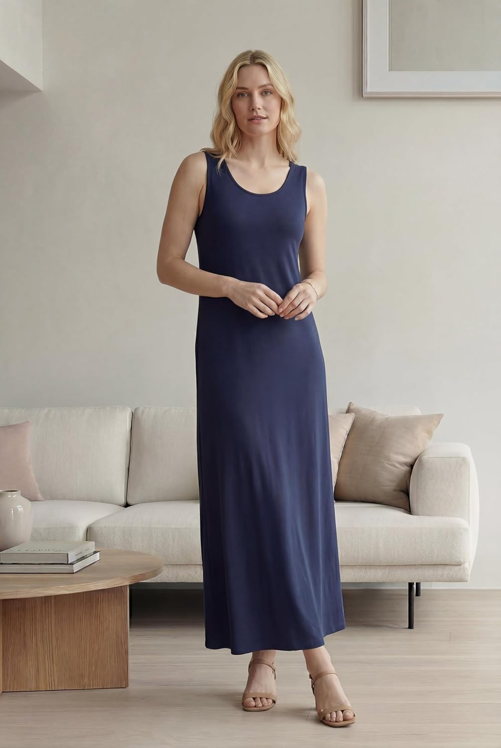 ellos Plus Size Cotton Spandex Scoop Neck Sleeveless A-Line Maxi Dress