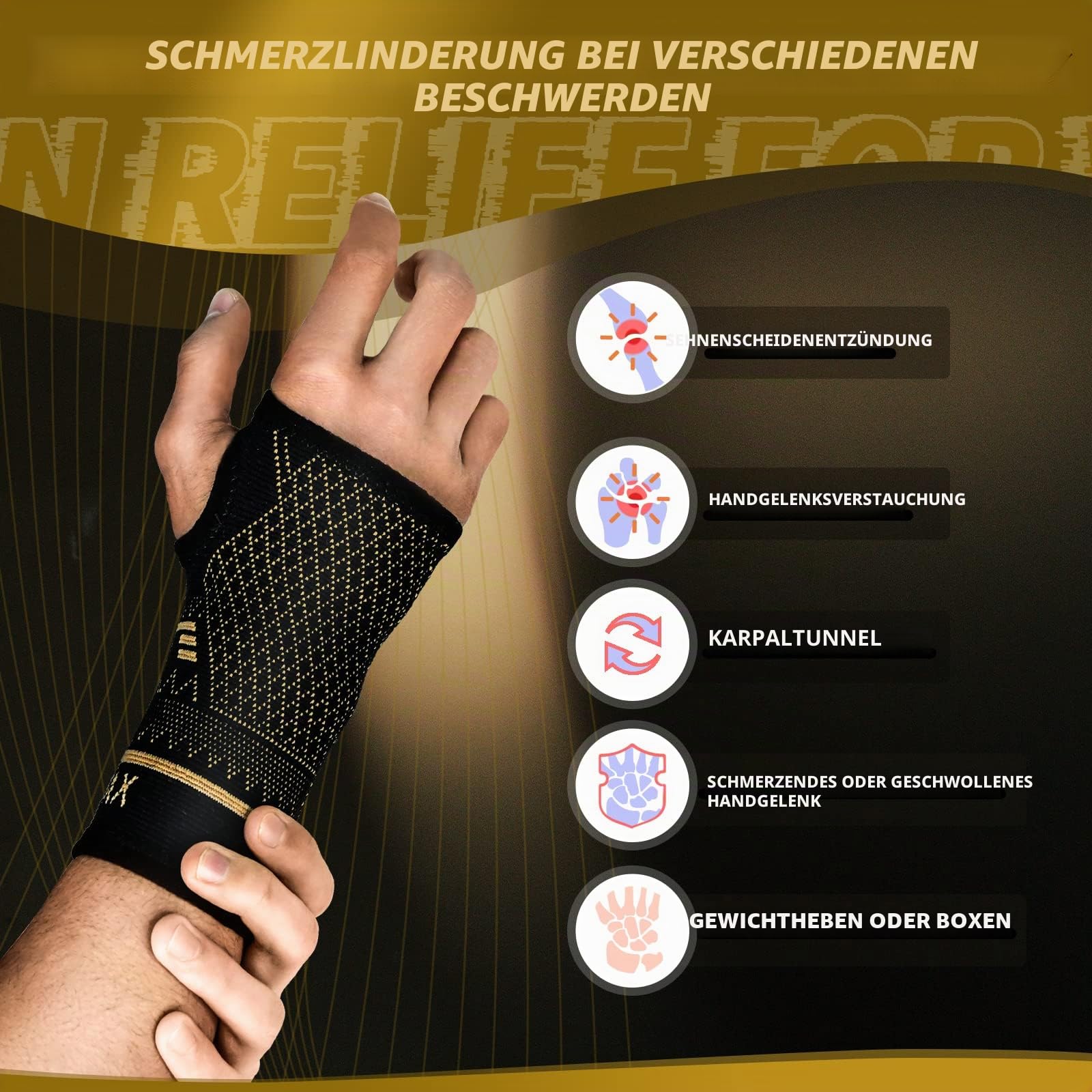 INDEEMAX 1 Paar Kupfer Handgelenkbandage, Handgelenk Bandagen mit Daumenschlaufe für Deman und Männer, Bandage Handgelenk für Linderung von Karpaltunnel, Arthritis und Anderen Schmerzen