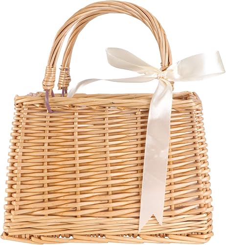 Cestas de mimbre para niña de flores, cesta para galletas, cesta de picnic de ratán, cesta de flores tejida, contenedores de almacenamiento tejidos,