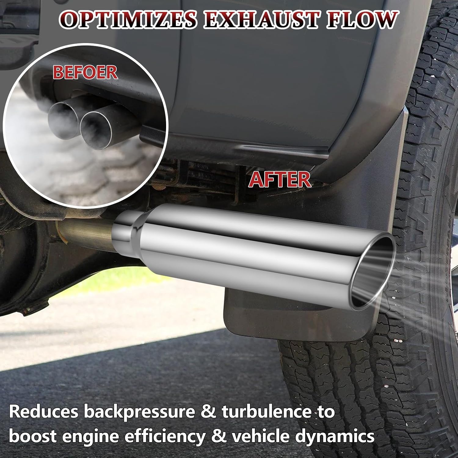 2PCS Exhaust Tip 2.5" Inlet 4" Outlet 18" Long, High Performance Stainless Steel, Rustproof Polished Finish, Rolled Angle Cut, Bolt-On Diesel Tail Pipe, Universal for Car Truck