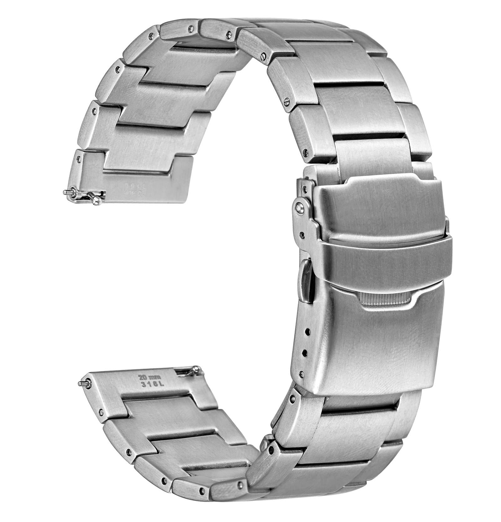 WOCCI 22mm Heavy-duty Metal Watch Band for Men, 316L Stainless Steel, Double Locking Deployant Clasp (Silver)