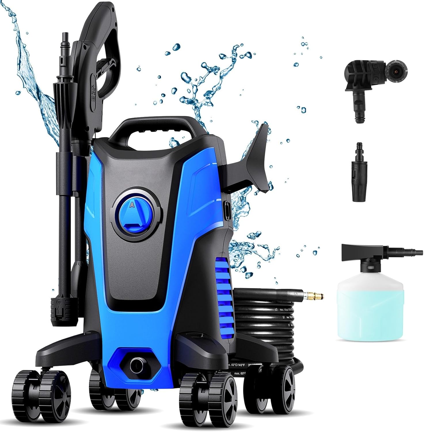 Suyncll Pressure Washer, 1.8GPM Electric Power Washer, 4 Wheels Movable Pressure Washer with Adjustable Nozzle & Gimbaled Nozzle, 1500W Electric Pressure Washer for Patio Porch Garden, Blue