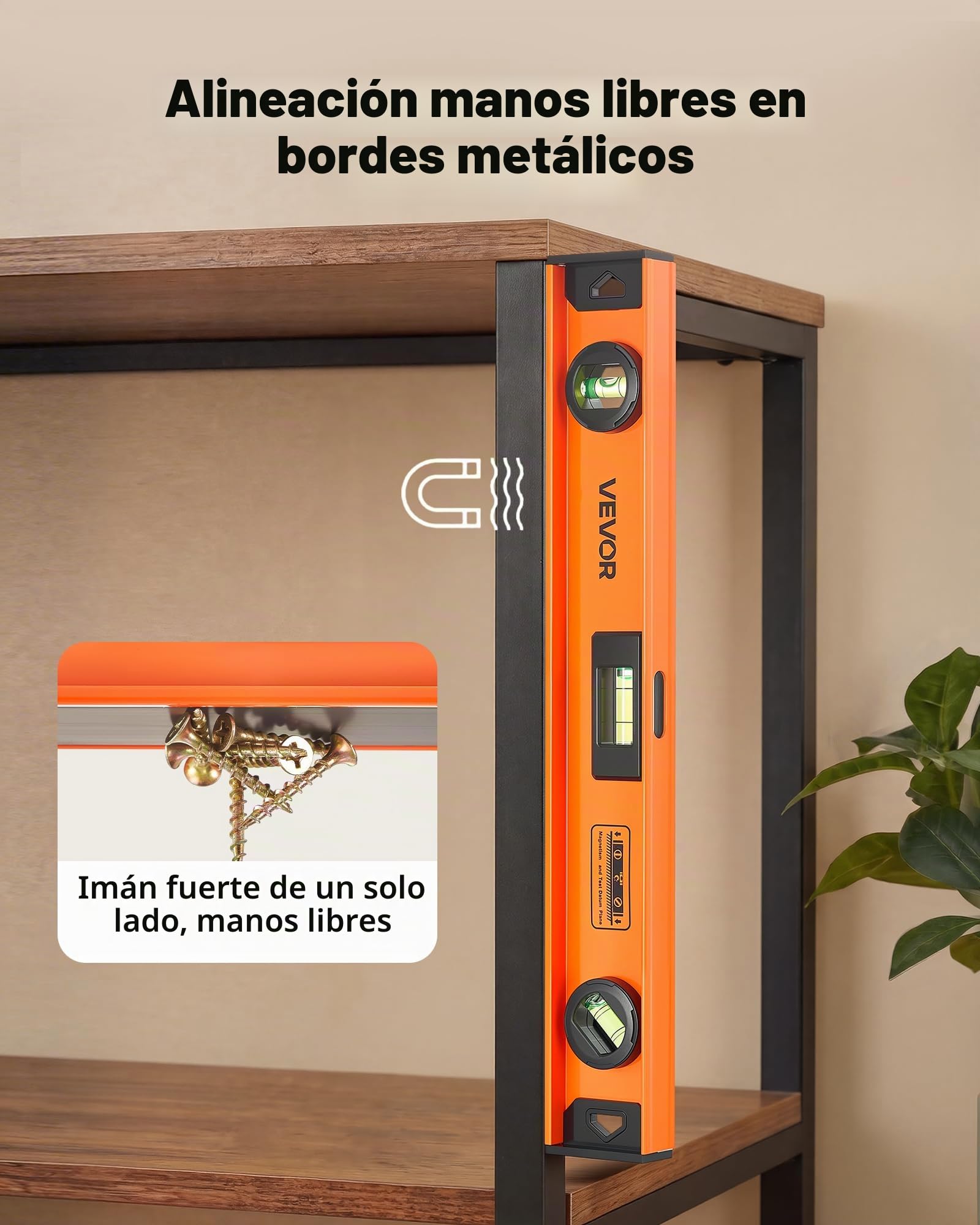 VEVOR Nivel de Burbuja Magnético de Aluminio, Juego de 4 Piezas 40/60/90/120 cm, Herramienta de Nivelación con 3 Burbujas, Estructura en I y Orificio para Colgar, Uso en Construcción Bricolaje Hogar