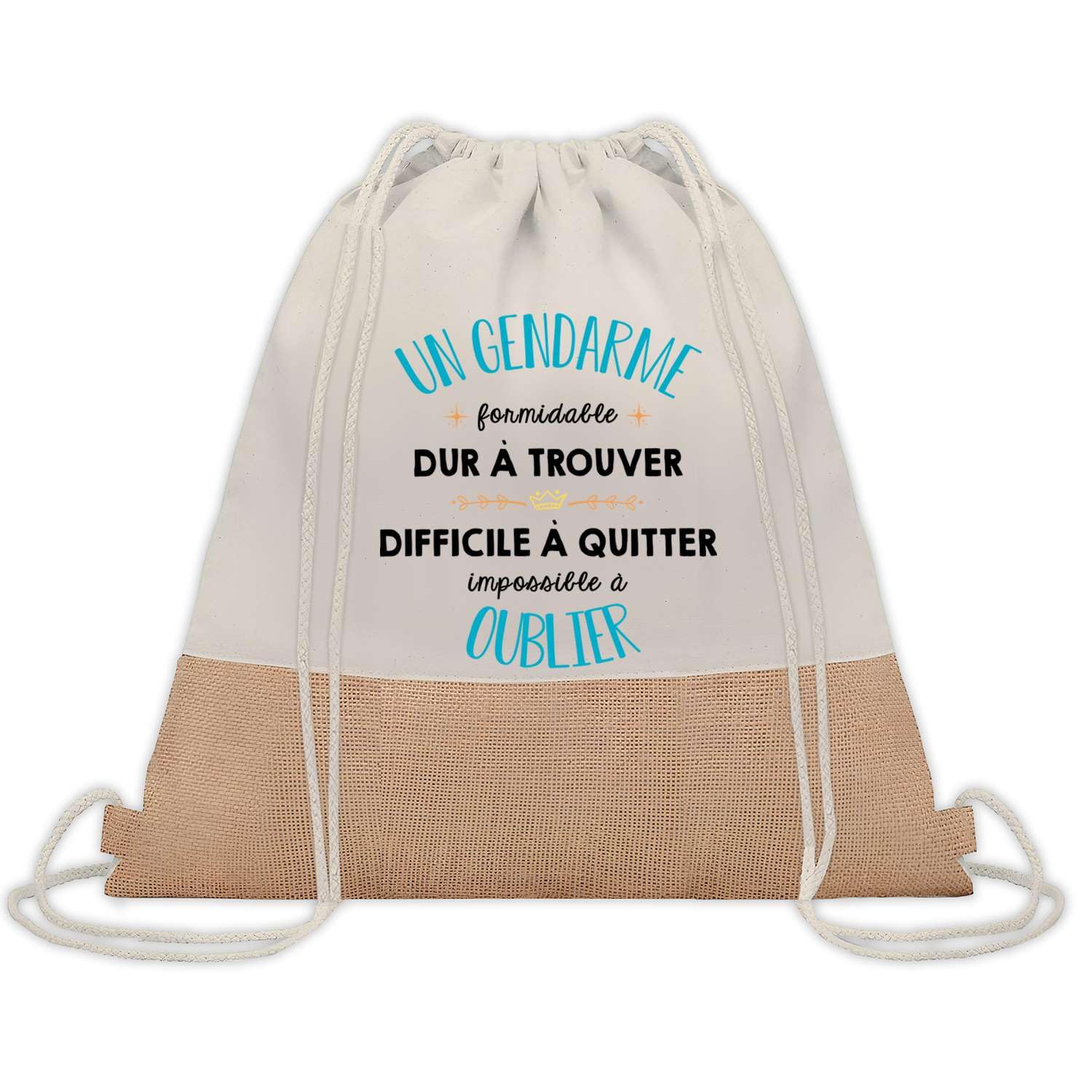 Planetee Sac à dos toile et jute Un Gendarme Formidable | Sac de Sport et Gym avec cordelettes | Idée Cadeau Collègue Noël Anniversaire | Sac Doudou