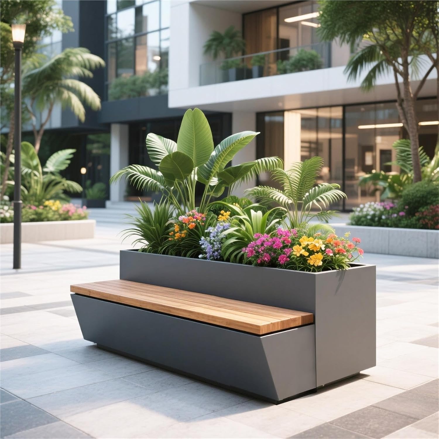 Garden Bench with Planters Outdoor Flower Box Seat