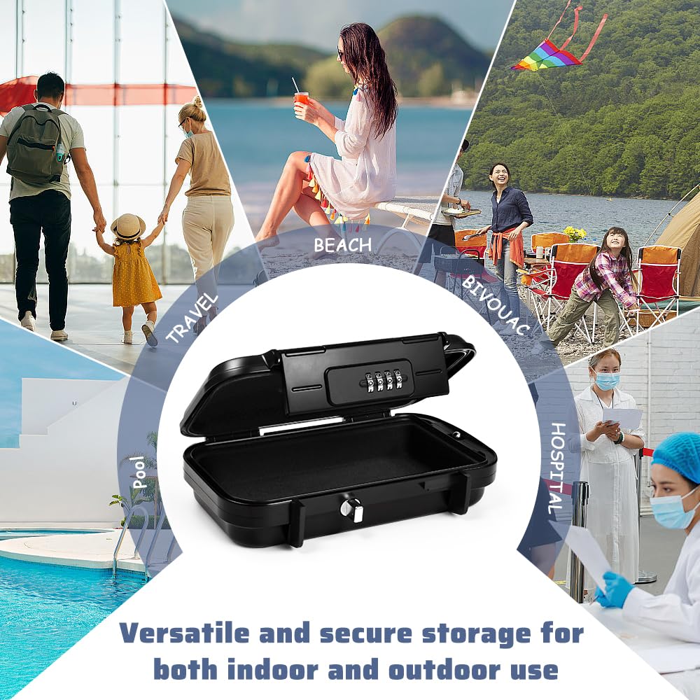 Cassaforte Portatile con Combinazione, Cassetta di Sicurezza Piccola con Codice Numerico, Mini Cassaforte Portatile con Rimovibile Fune per Spiaggia, Viaggi, Campeggio, Ufficio