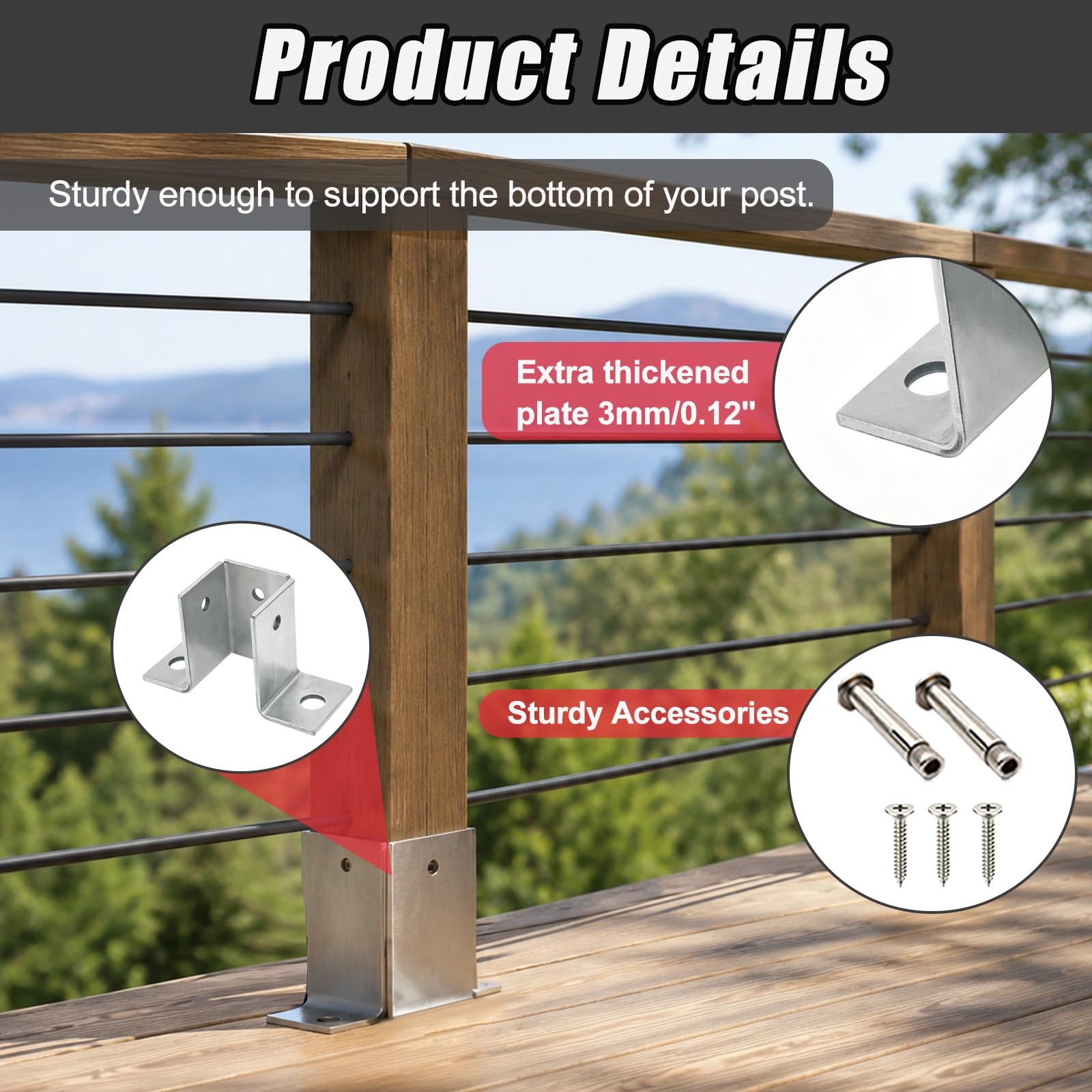 2 4 6 Pack Soporte Poste Madera Fácil Montaje Exterior | Anclaje de base poste acero galvanizado diseño abierto 3 lados pérgola/cerca/cubierta/jardín(2pcs,150x150mm/5.9x5.9'')