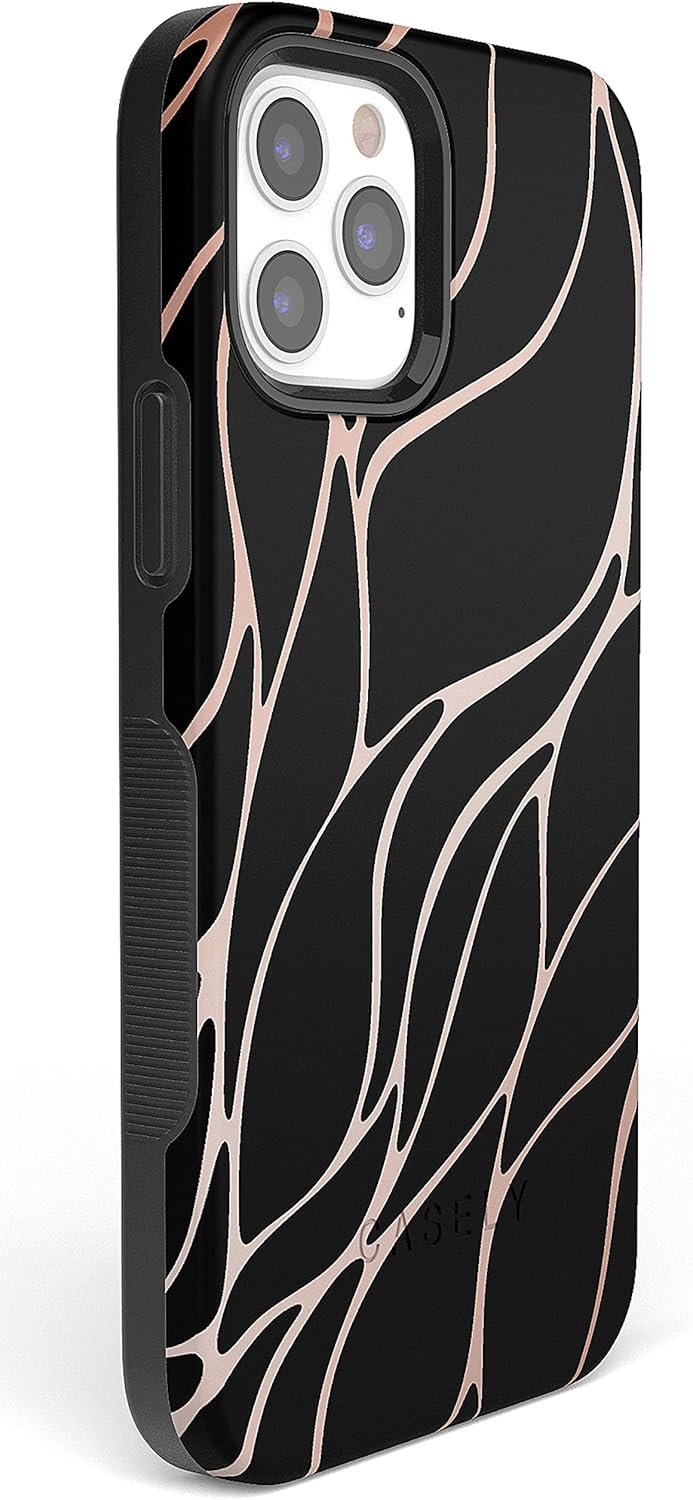 Casely iPhone 12/12 Pro Case | Midnight Ride | Black and Gold Metallic Waves | Bold Protective Design - Image 9