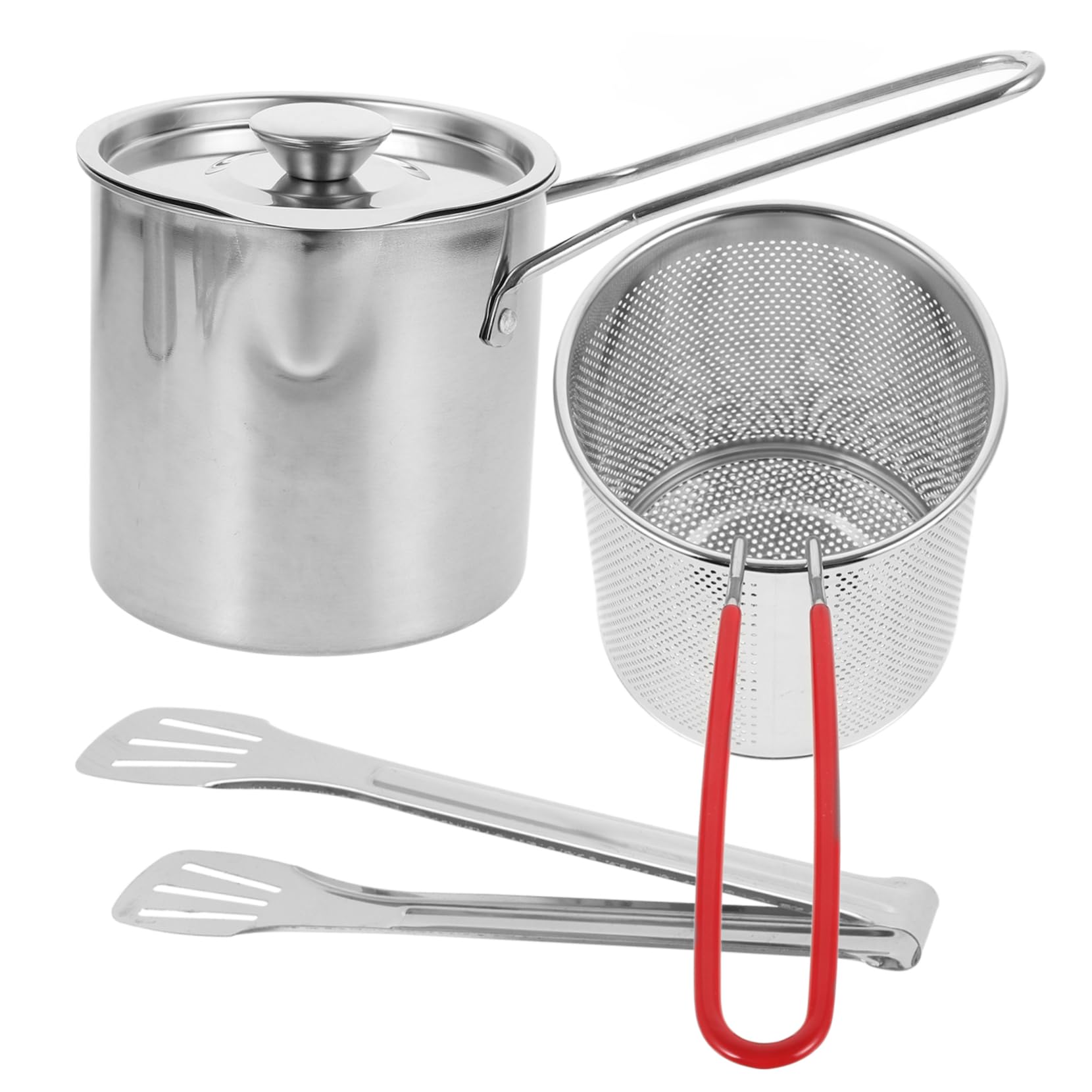 HAKIDZEL 1set Stainless Steel Deep Fryer Pot with Tong Oil Fryer for Tempura and Chips Lightweight Kitchen Cookware Easy to Store for Home Cooking