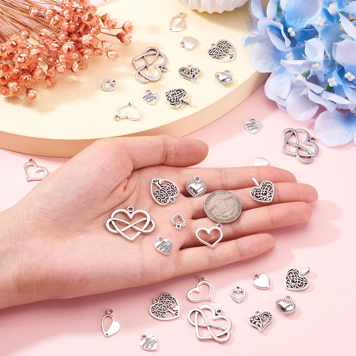 Pandahall 100pcs Tibetan Style Heart Charms Alloy Pendants Antique Silver Sweet Heart Charms for DIY Earring Bracelet Necklace Jewelry Making Valentine Day Wedding Gift - Image 5