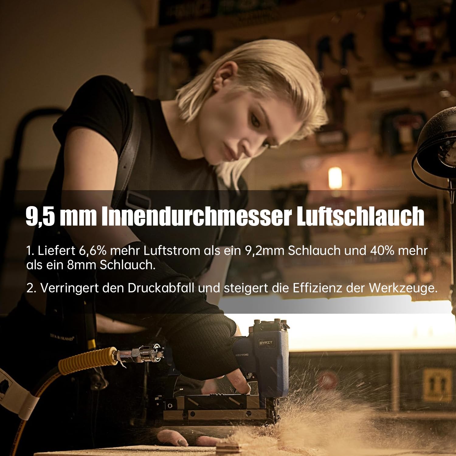 GLAHODEN Druckluftschlauchtrommel, 20m+2m, Luftkompressor-Schlauchtrommel mit 9.5mm Druckluft Schlauch Und 1/4 Zoll Anschluss(12 Bar max)