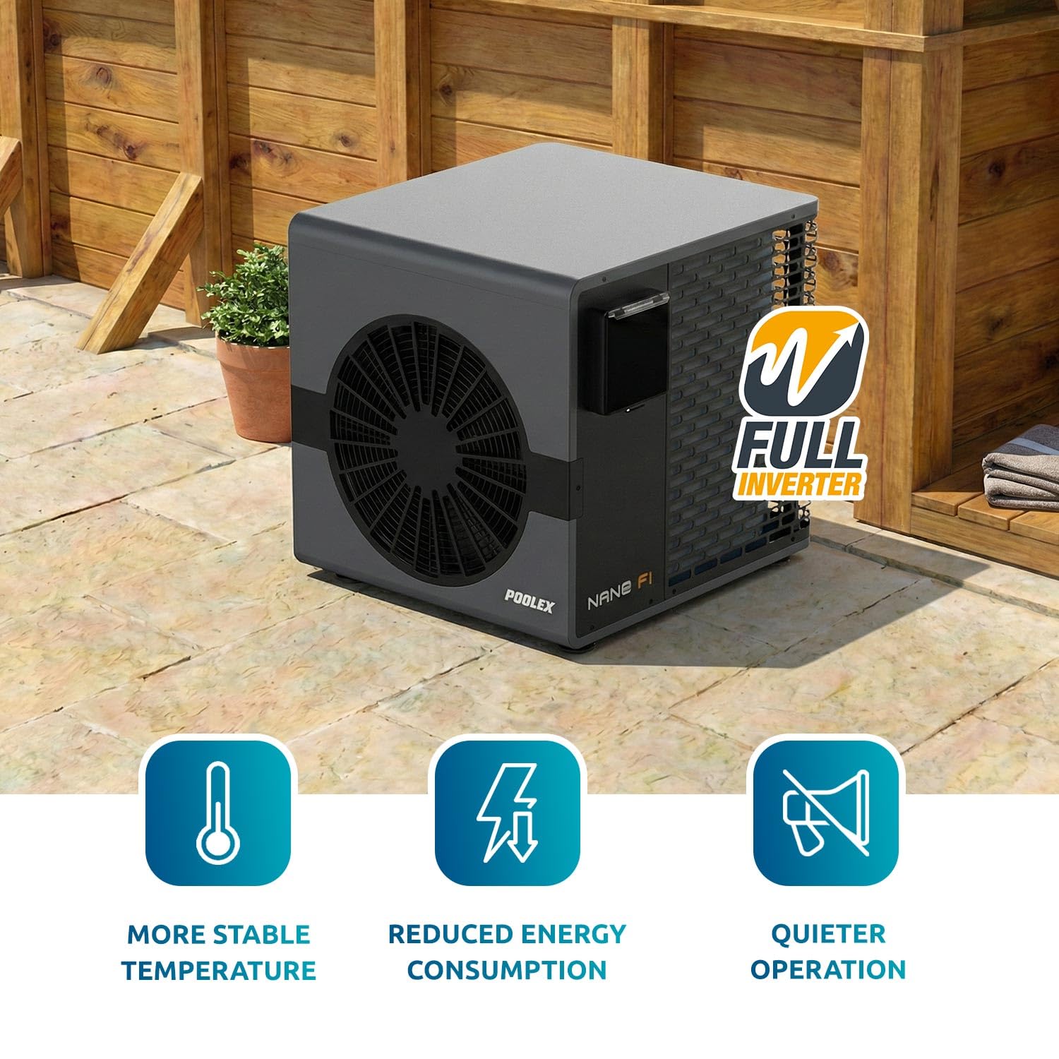 POOLEX – Nano B3N Fi 3 KW Full Inverter – Pompa di Calore Reversibile Piscina connessa Fino a 20 m³ – Riscaldamento e Raffreddamento – Wi-Fi – Silenziosa ed Economa – Ultra-compatta – Plug & Play