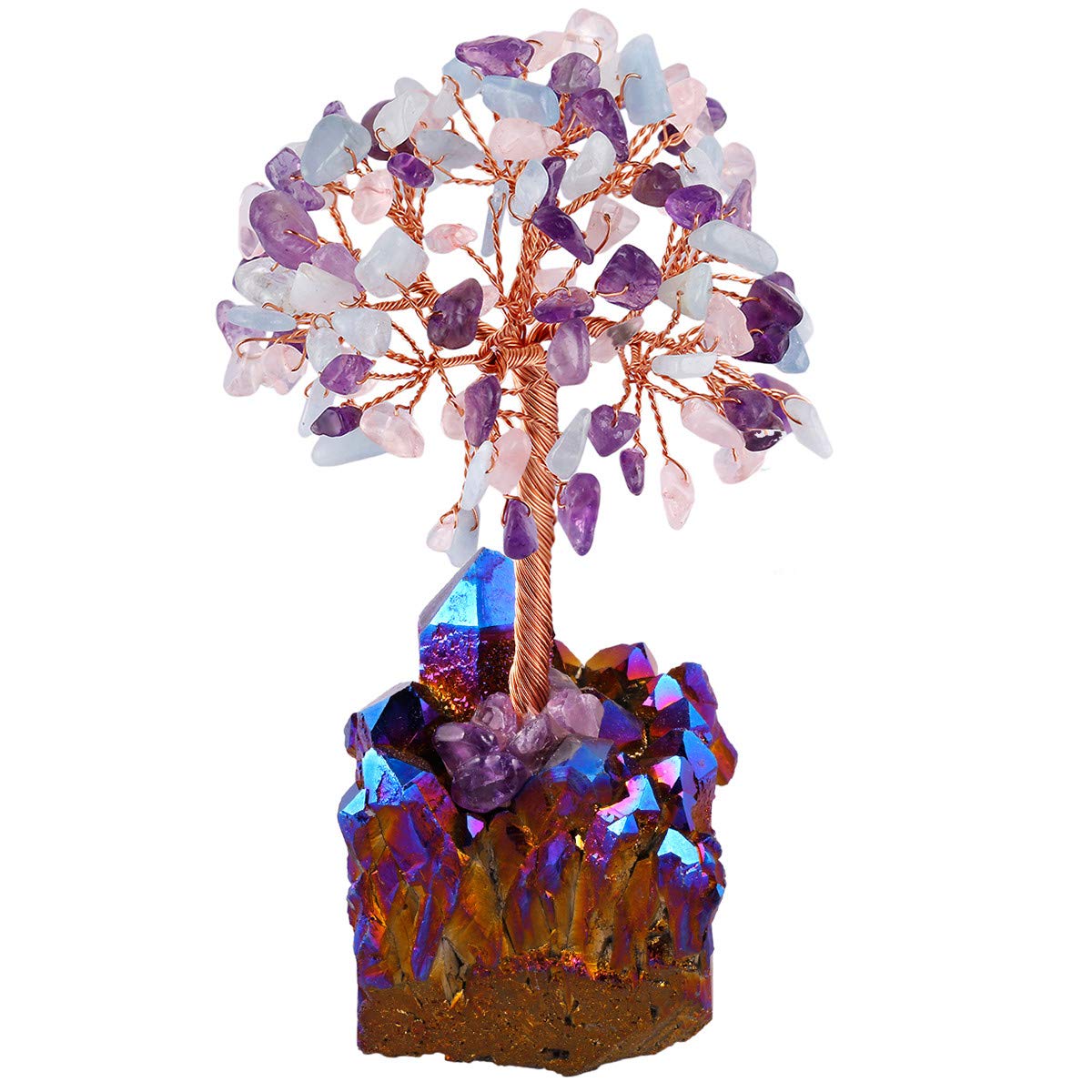Arbre à monnaie artisanal en pierres polies violettes pour décoration de luxe