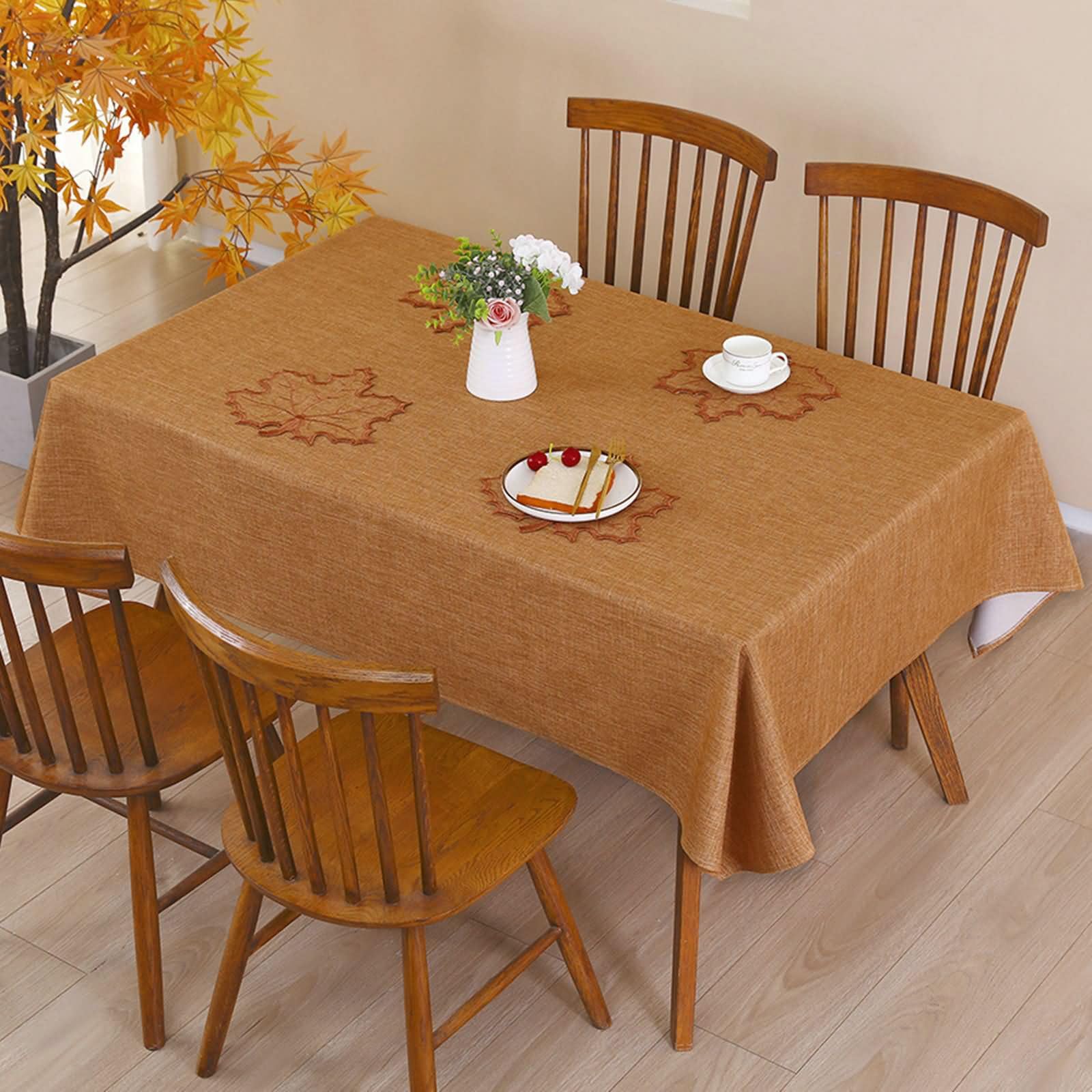 Nappe Rectangle Brun en Lin pour Repas Entre Amis 150 x 250 cm