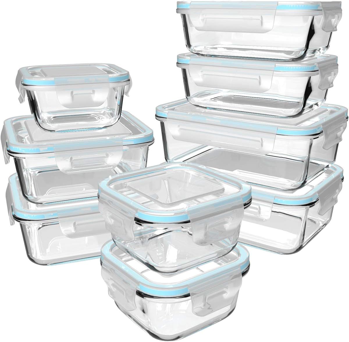 S SALIENT 18 Piece Glass Food Storage Containers with Lids, Glass Meal Prep Containers, food storage Containers for Food Storage, BPA Free & Leak Proof (9 lids & 9 Containers)