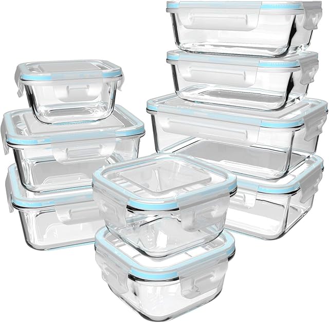 GENICOOK Glass Food Storage Containers with Lids - Glass Containers with Lids for Food - Reusable Bento Box Glass Lunch Containers with Locking Lids - Glass Meal Prep Containers - BPA Free 