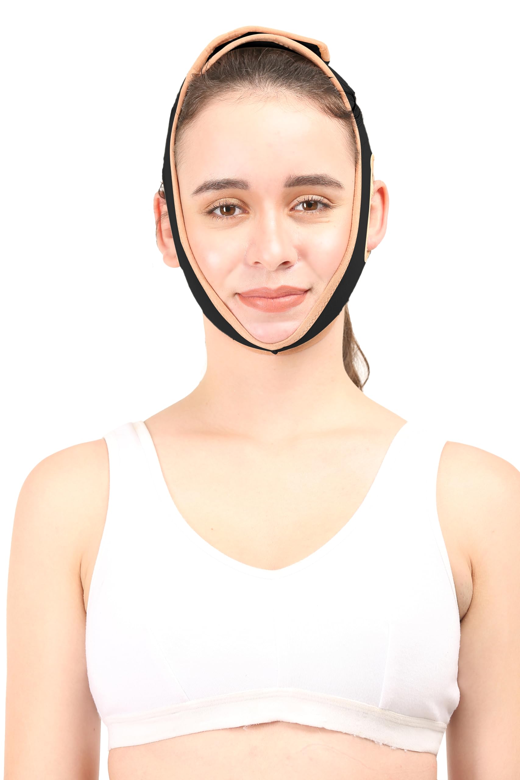 Dermapress Post Liposuction Chin Strap || Moderate Compression || Unisex || Face Shaper || Facial Slimming || Jawline Tightening || Post Facial || Cotton-Lycra Fabric (XXL, Black)