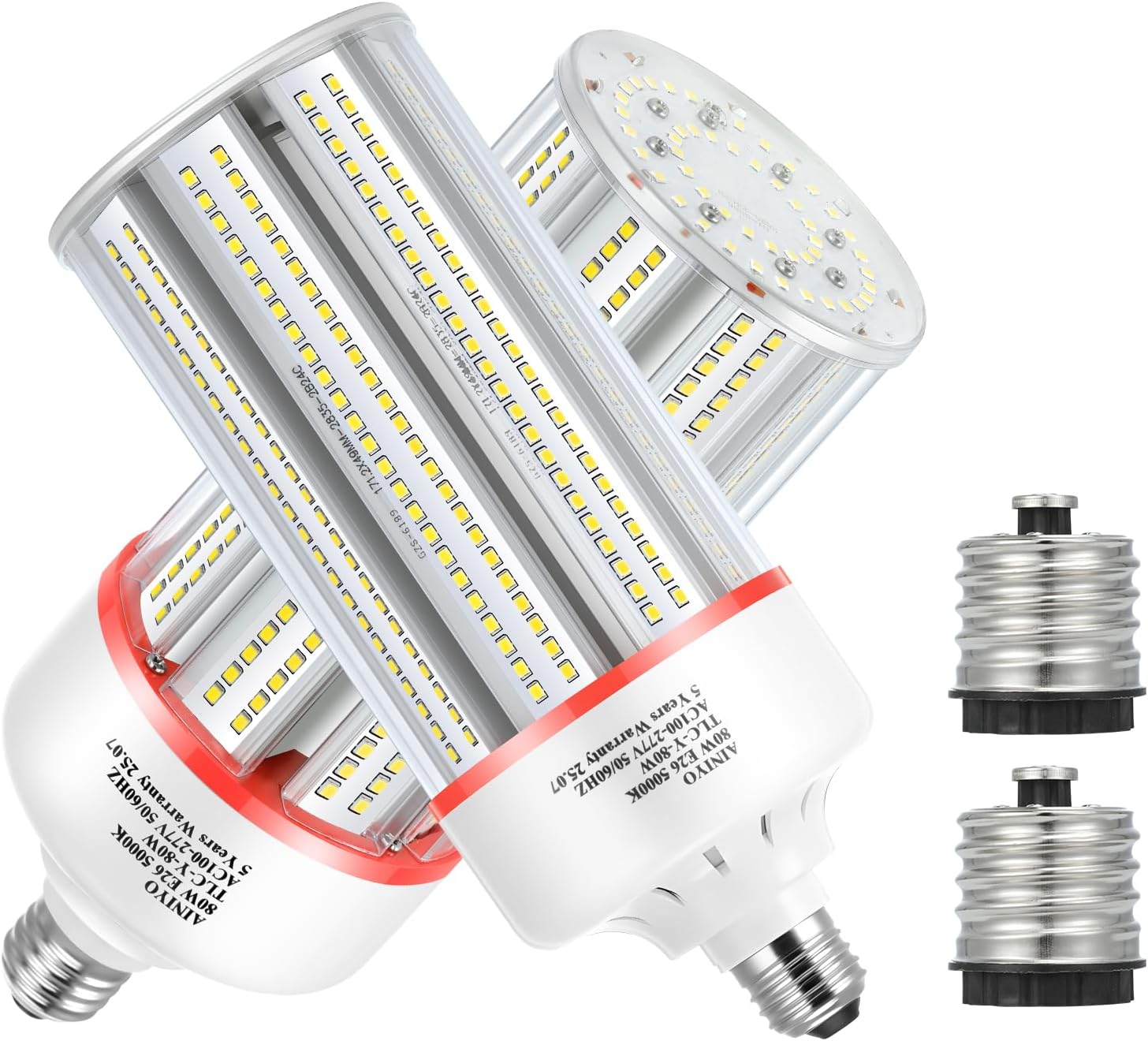 80W Led Corn Light Bulb,E26/E39 Base,5000k Daylight,110-277 V,10400lm,CFL HID 250W Metal Halide Replacement For Commercial and Industrial lighting of Large-area Shopping Mall,GYM,Street(2-Pack)