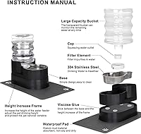 Vista 3 de RIZZARI Dispensador automático de agua para gatos: alimentador elevado negro de 5 litros con cepillo especializado y triple filtración, cuenco