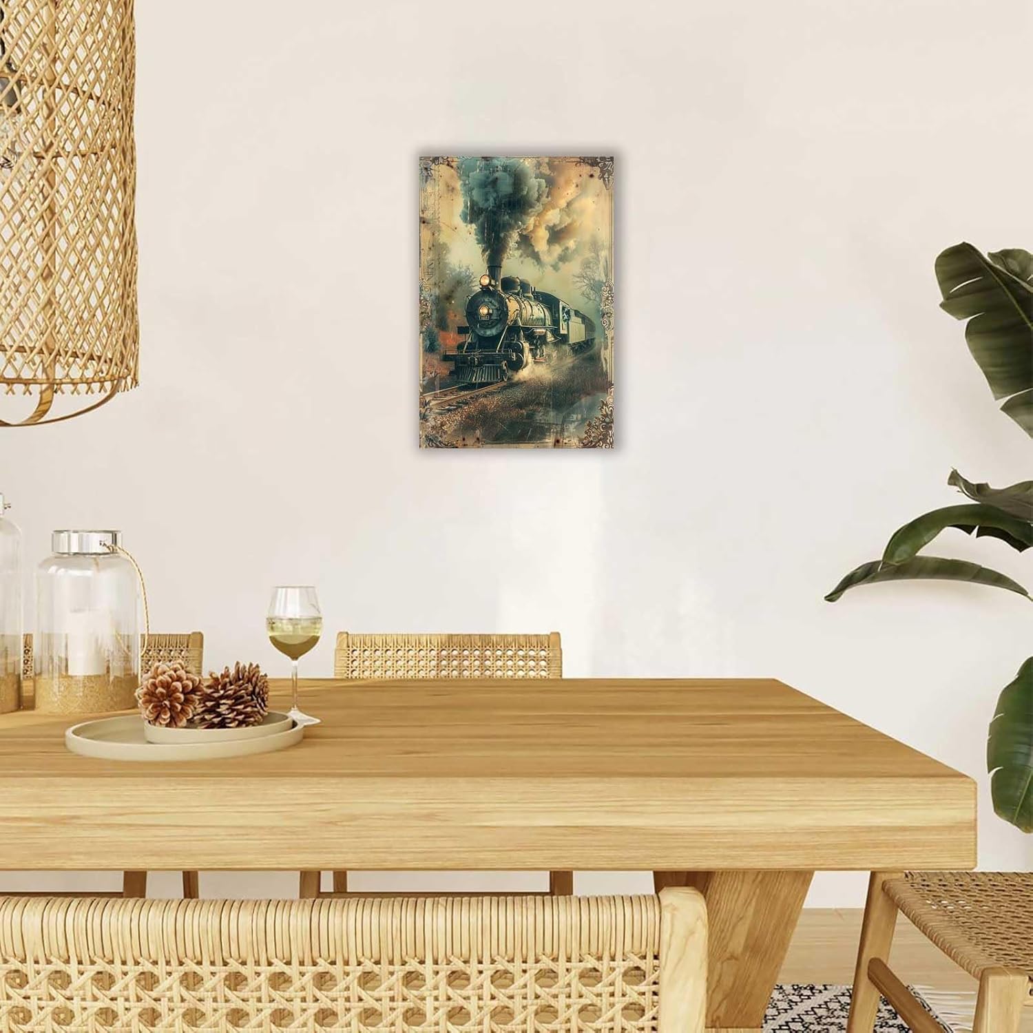 Vintage Steam Train Posters Countryside Railway Travel Canvas Wall Art Nostalgic Retro 90s Old Train Prints Painting For Living Room Bedroom Office Wall Decor 16x24in Wframed