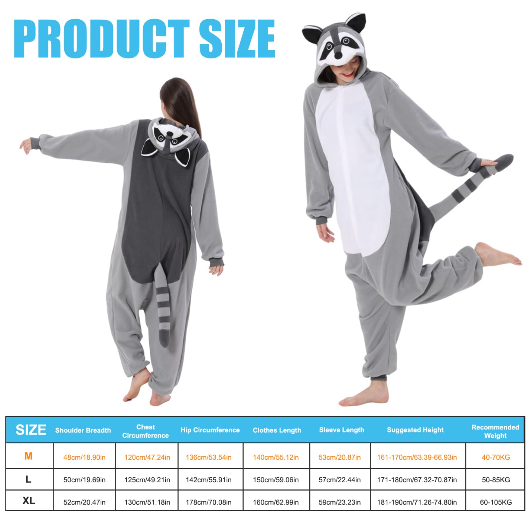 Mono de Mapache para Adulto Pijama de Mapache con Capucha y Cola Mono de Animal de Forro Polar con Cierre de botón Disfraz Lindo y térmico para Navidad, Halloween...