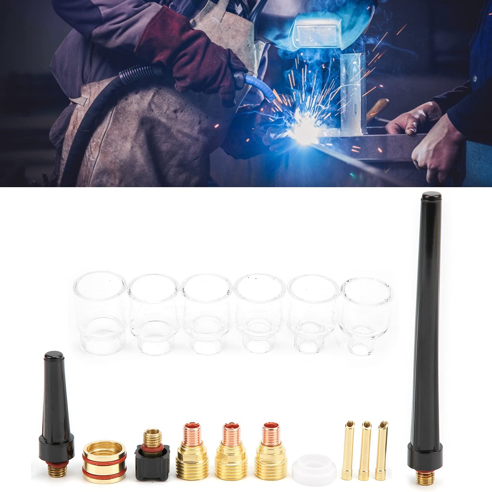 Kit de Boquilla de Copa de Vidrio para Soldadura, Copa de Boquilla de Vidrio, Abrazadera de Tungsteno, Reemplazo de Manga Fija para WP9 WP20, Kit de Accesorios de Soplete de