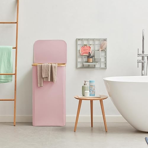 Miniatura 62 de Lifewit Cesta grande de 100 litros con tapa para ropa con asas de bambú y bolsa extraíble, plegable para dormitorio, baño, residencia universitaria