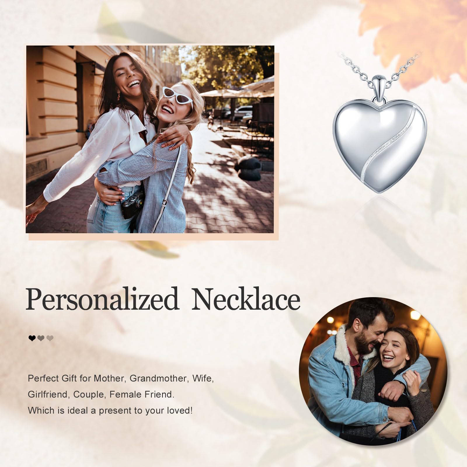 Collier médaillon photo pour femme en argent sterling 925 avec pendentif en forme de cœur