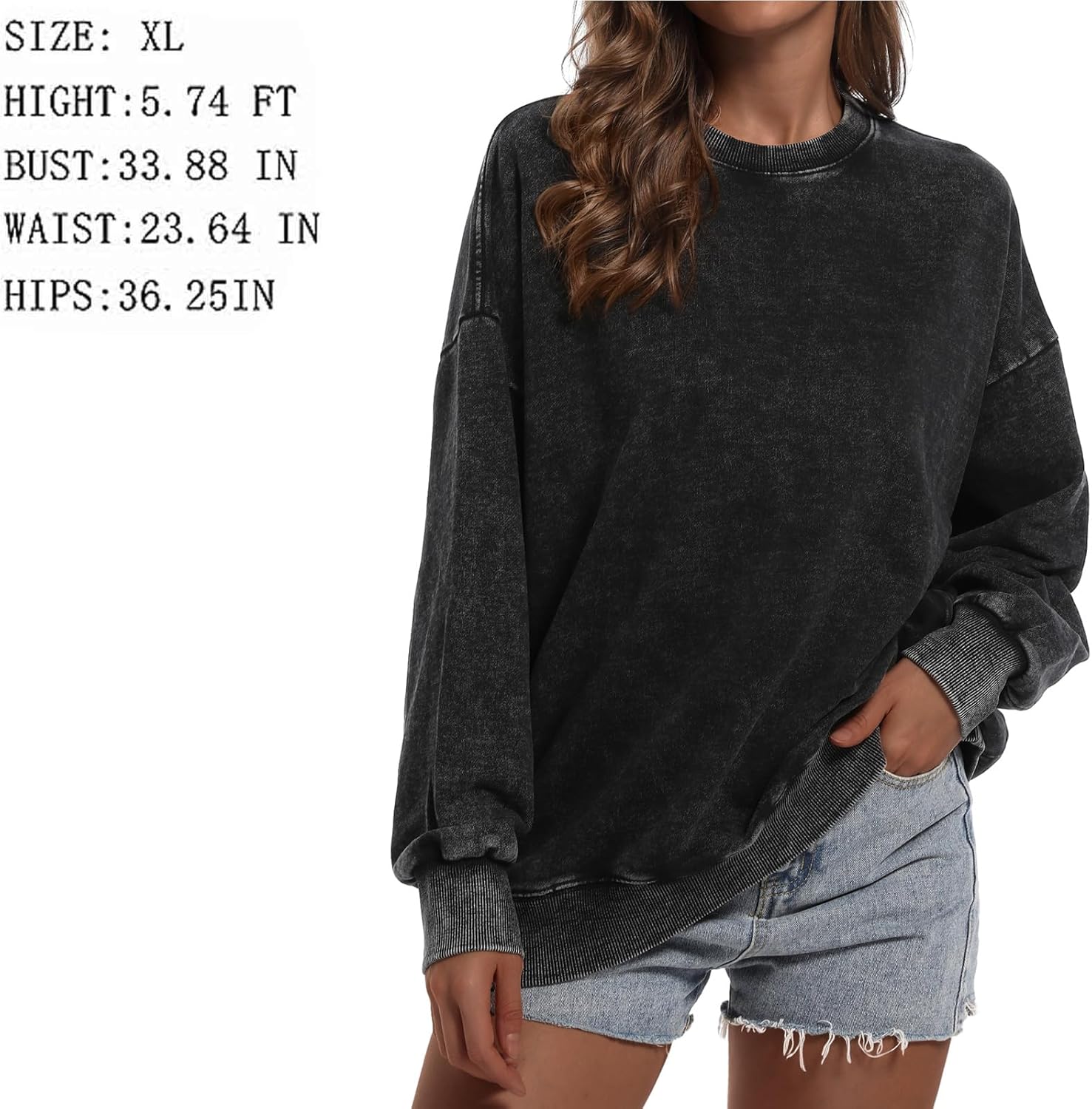 BINTEHGS Oversized Sweatshirt for Women Loose Fit Cotton Pullover Vintage Crew Neck Sweatshirts with Pocket Long Sleeve Shirt - Image 3