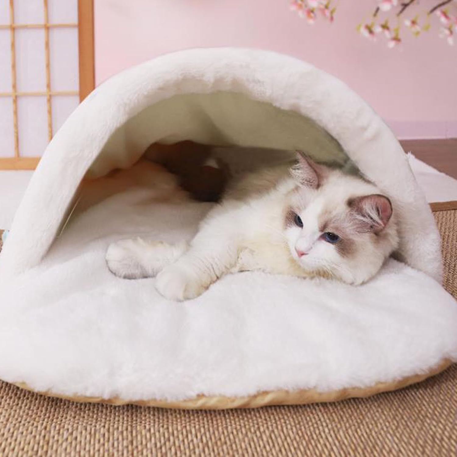 GeRRiT Warm Winter Cat Bed Half-Enclosed Mat Ideal for Cozy Sleep Cat Bedding Pet Sleeping Bag Cat Supplies,Blue(25x17)